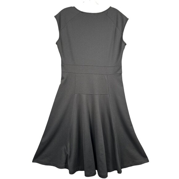 Lands End Dress Black MED Petite Jersey Stretch Skater ALine Minimalist Flare - Picture 2 of 5